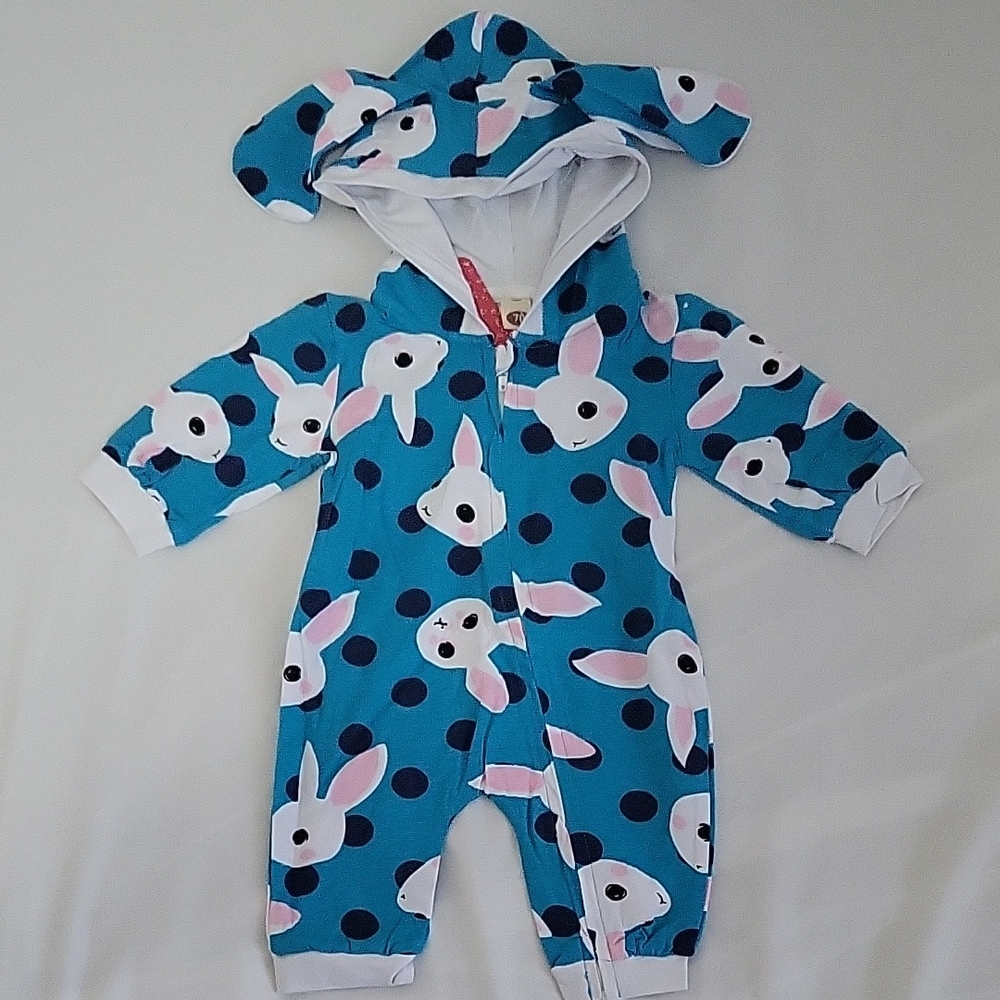 PatPat Teal Bunny Print Kids Footie